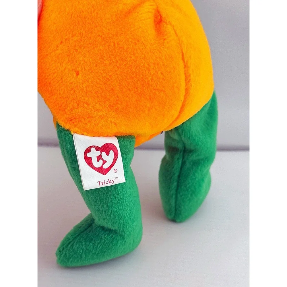 Ty Beanie Retired Halloween Pumpkin Bear Named Tricky From 2003.